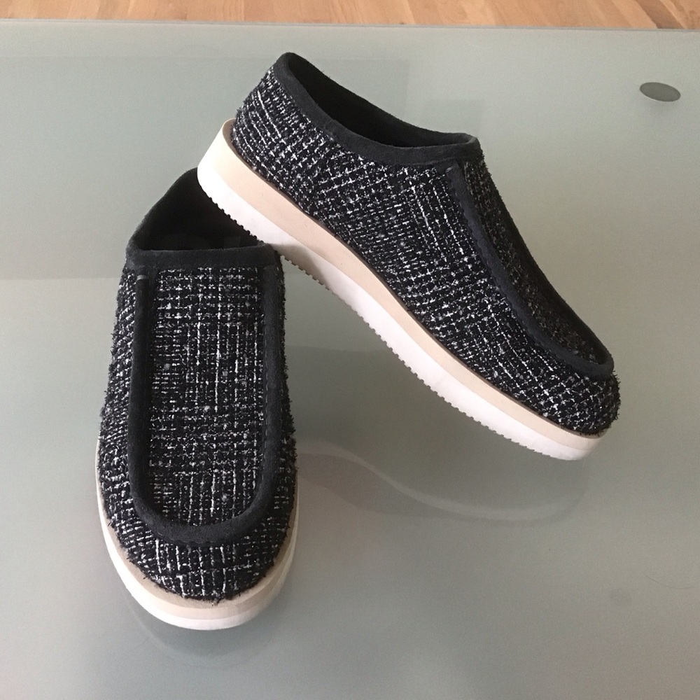 P448 Bubble Shaka Black Gray Fur Lined Vibram  Slip On Slippers 40 10 ITALY EUC‎